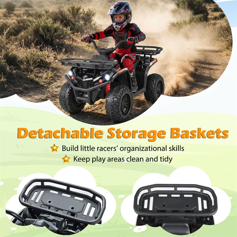 24V Kids ATV Ride On Quad, Electric 4 Wheeler Toy with 5Mph Max Speed, LED Headlights, Music, Front & Rear Storage for Boys Girls