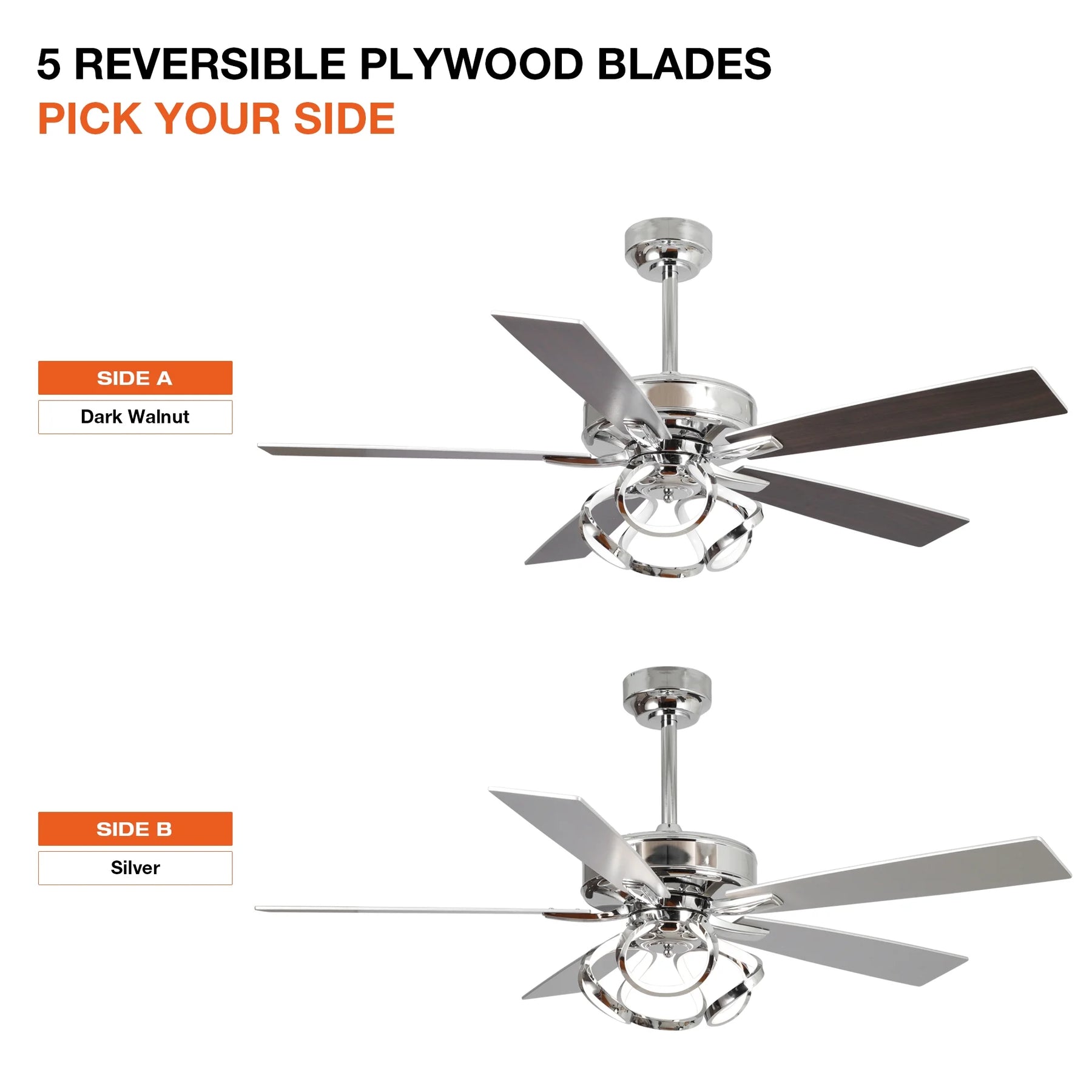 Parrot Uncle 52 - Inch Contemporary Chrome Ceiling Fan with Integrated LED Lights and Remote Control