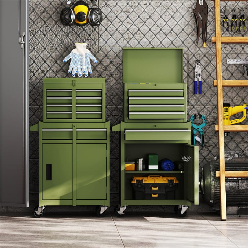 2 - in - 1 Rolling Tool Chest, 5-Drawer Tool Storage Cabinet with Wheels, Adjustable Shelf, Tool Box Organizer for Garage Warehouse Workshop