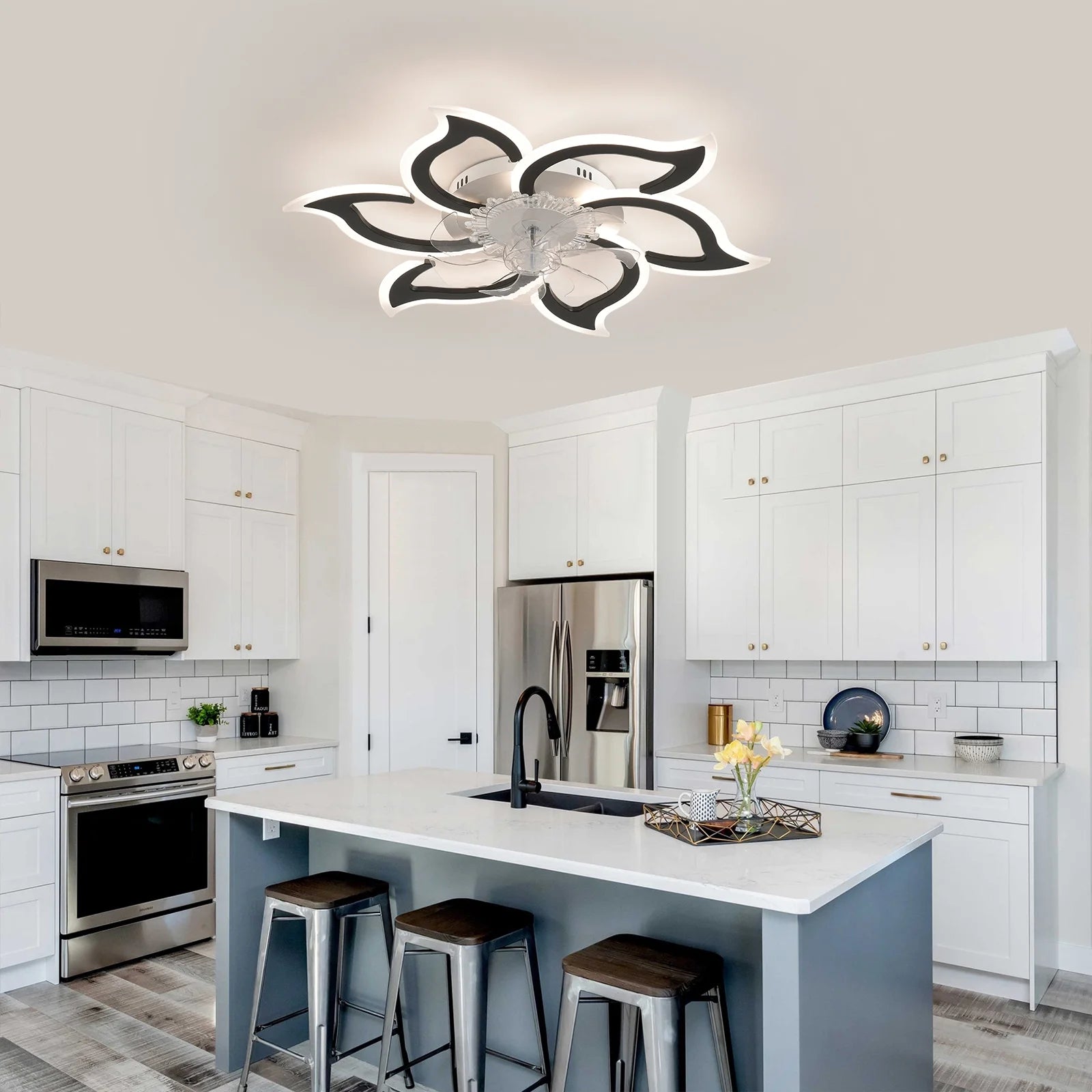 Garwarm Dimmable Ceiling Fan with Light and Remote Control, 27" Small Flush Mounted Ceiling Fan