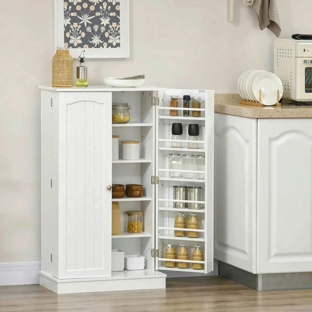 Spaco 17-Tier Kitchen Small Pantry Cabinet with 2 Doors and 6 Adjustable Shelves, Cabinet Pantry, Freestanding 5-Tier Shelving Pantries