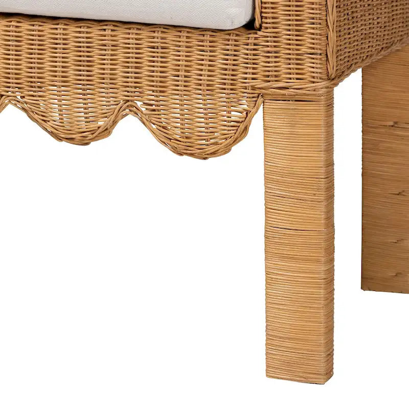 Reiko Handcrafted Natural Rattan Bench with Scalloped Design - Boho Farmhouse Seating for Entryway, Bedroom, or Living Room