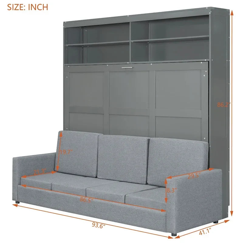 Queen Murphy Bed with Sofa - 2 - in - 1 Design, Storage Solutions & Dual - Piston Mechanism