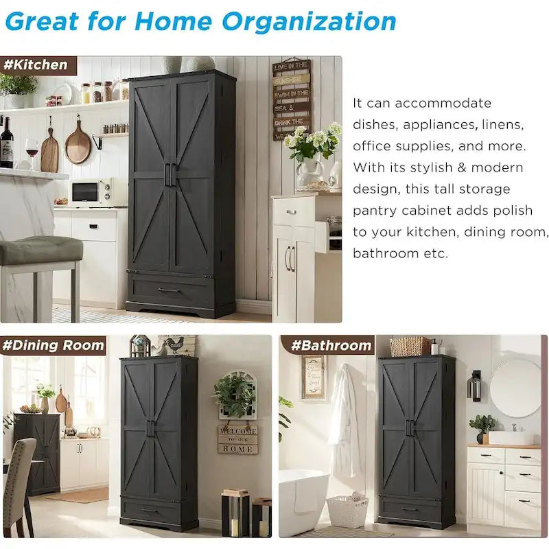 72 - Inch Tall Farmhouse Kitchen Pantry Cabinet - Stylish Storage Cupboard