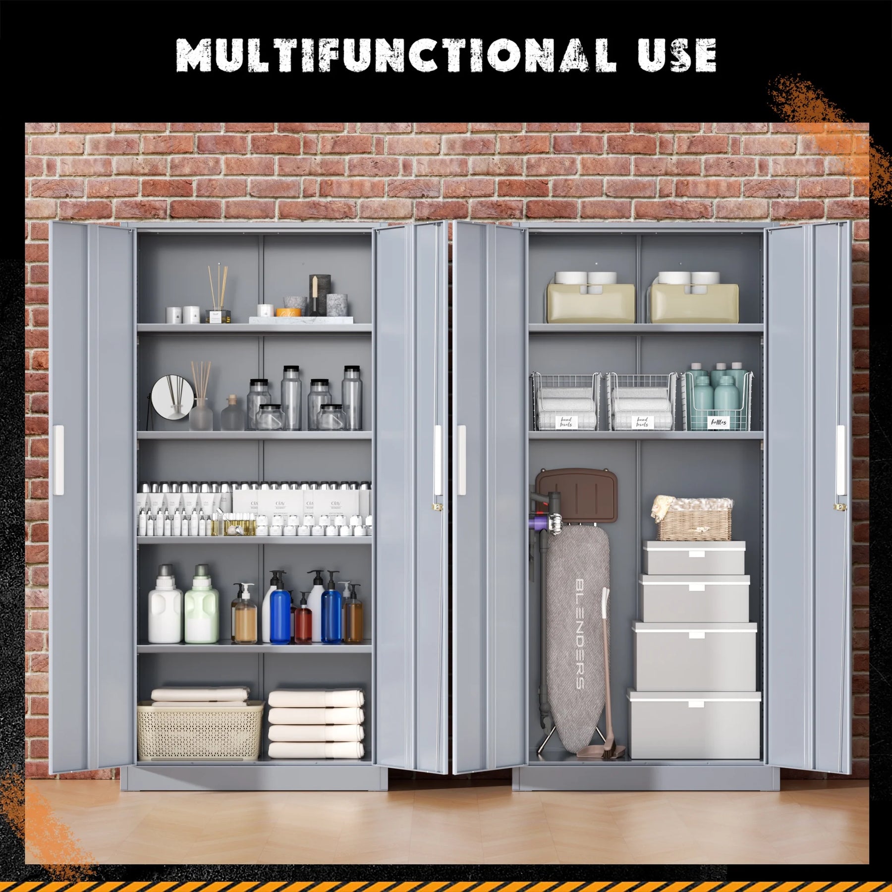 SOLAURA 71" Metal Garage Storage Cabinet with Locking Doors and Adjustable Shelves for Home, Office(Black)