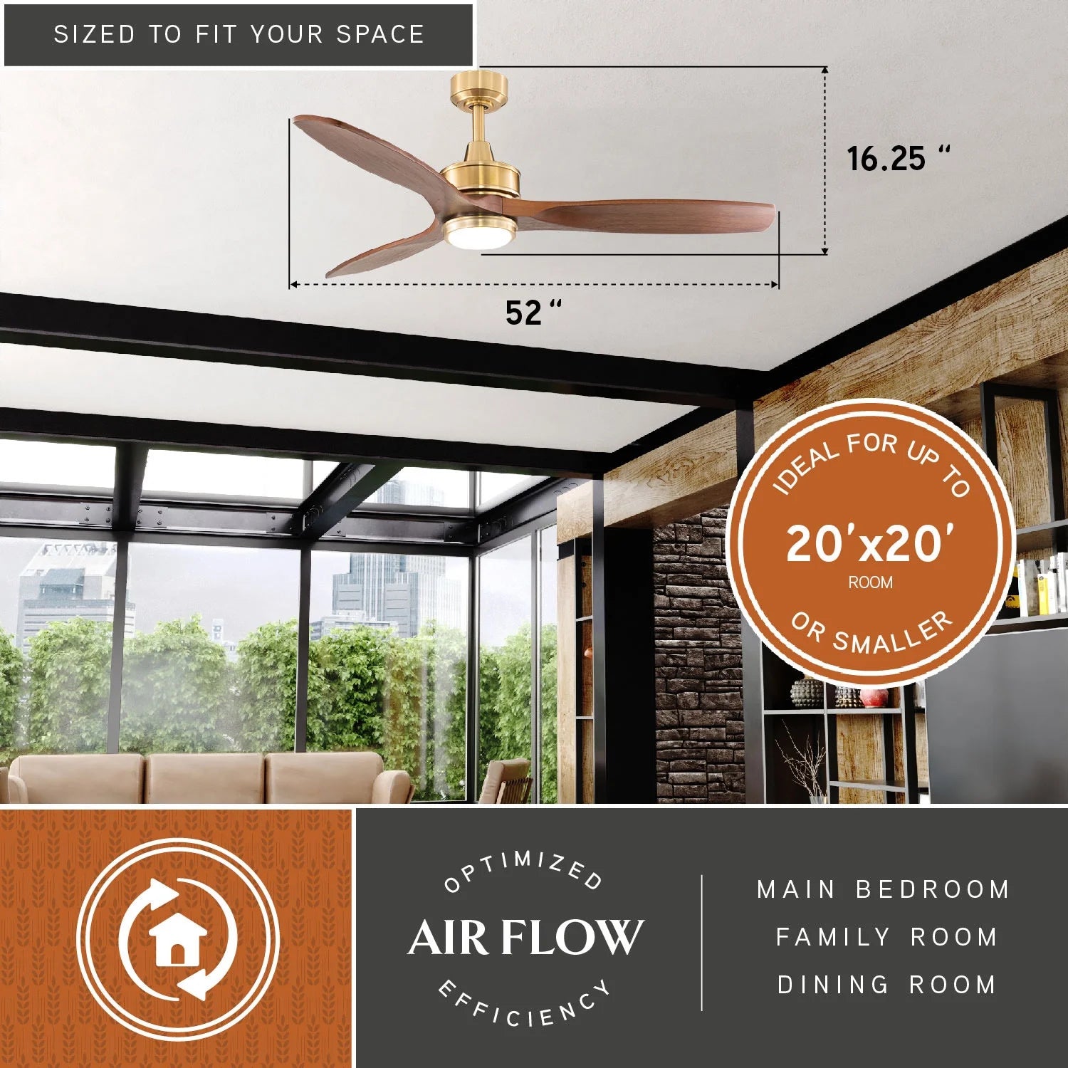 Vaxcel Curtiss Satin Brass Mid - Century Modern MCM Wood Propeller Ceiling Fan with LED Light Kit and Remote
