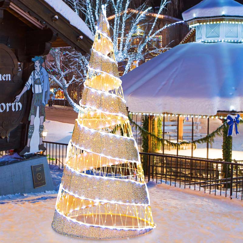 5 FT Pre - lit Christmas Cone Tree, Artificial Spiral Conic Tree with 300 Warm White & 250 Cold White LED Lights, Xmas Holiday Decor for Home Party