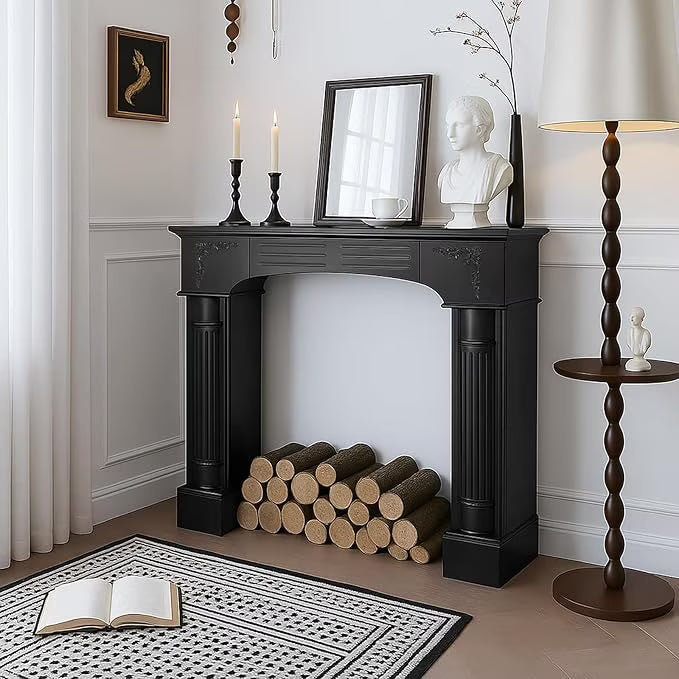 EPICOZY 43.3" Fireplace Mantel, Freestanding Fireplace Surround with Leg for Electric Fireplaces, MDF Mantel Surround with Shelf