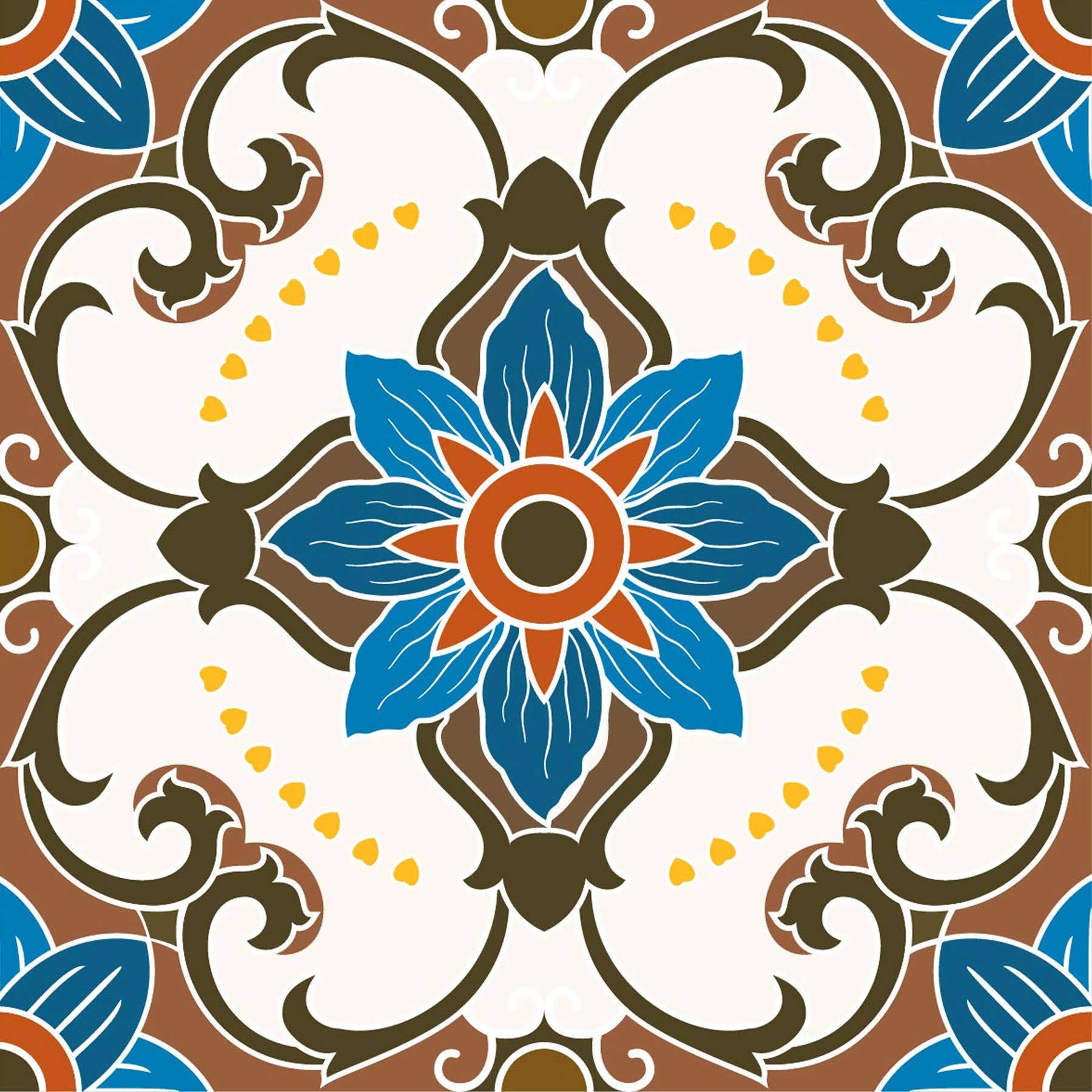 Poromoro Spanish Portuguese Azulejo Style Peel and Stick Backsplash Tile Stickers Set of 16 Pcs (5.9, 54)