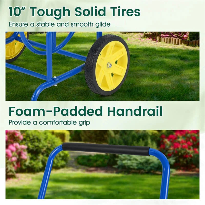 Garden Hose Reel Cart Holds 230FT of 5/8" Hose, Heavy - Duty Hose Cart with 2 Wheels & Storage Basket, Portable Water Hose Organizer for Yard