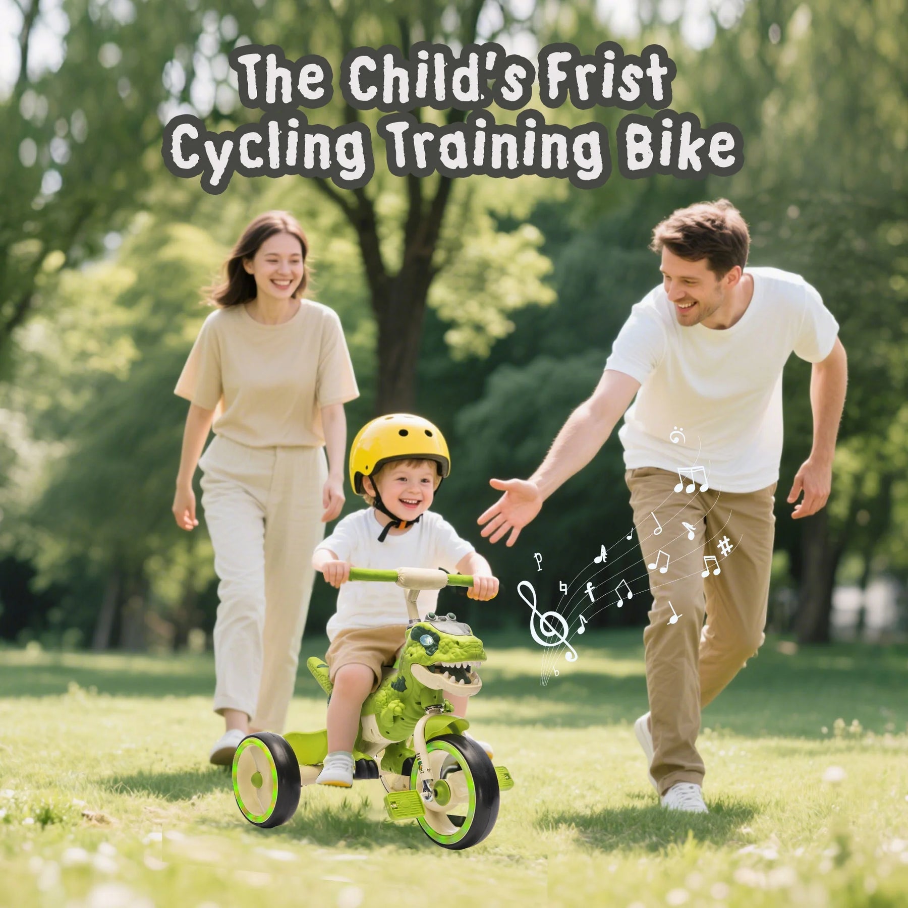 Xuanlur Kids Ride on Dinosaur Tricycle, Toddlers Kid Trike with Wide Flash Wheels, Anti - Slip Pedals, Rear Basket, Music & LED Lights, Toddler Bike