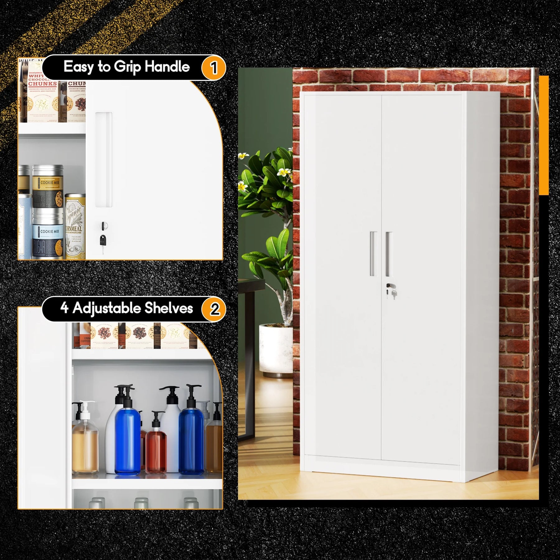 SOLAURA 71" Metal Garage Storage Cabinet with Locking Doors and Adjustable Shelves for Home, Office(Black)