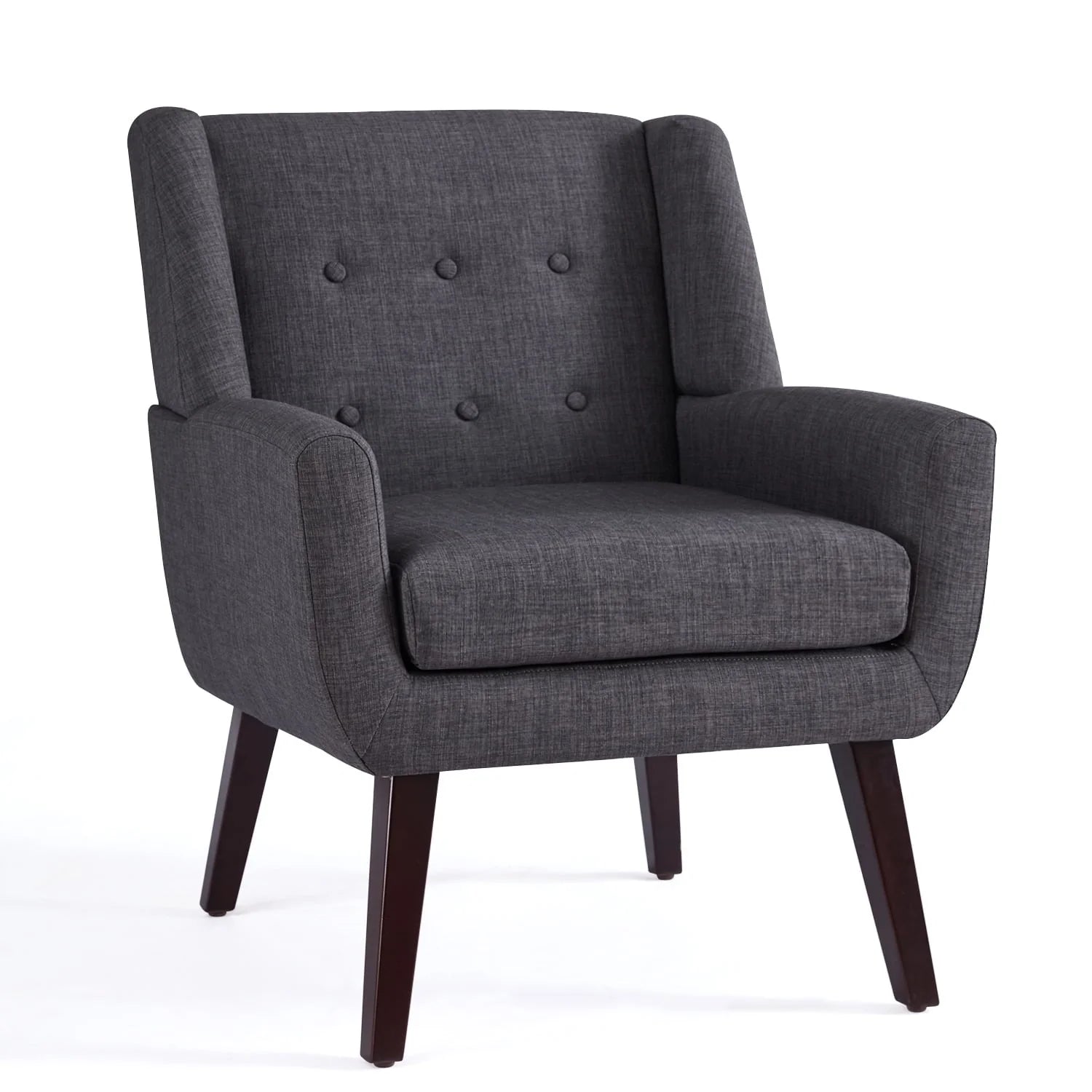 HUIMO Accent Chair, Button Tufted Upholstered Living Room Chairs, Mid Century Modern Comfy Reading Chairs for Bedroom, Living Room, Beige