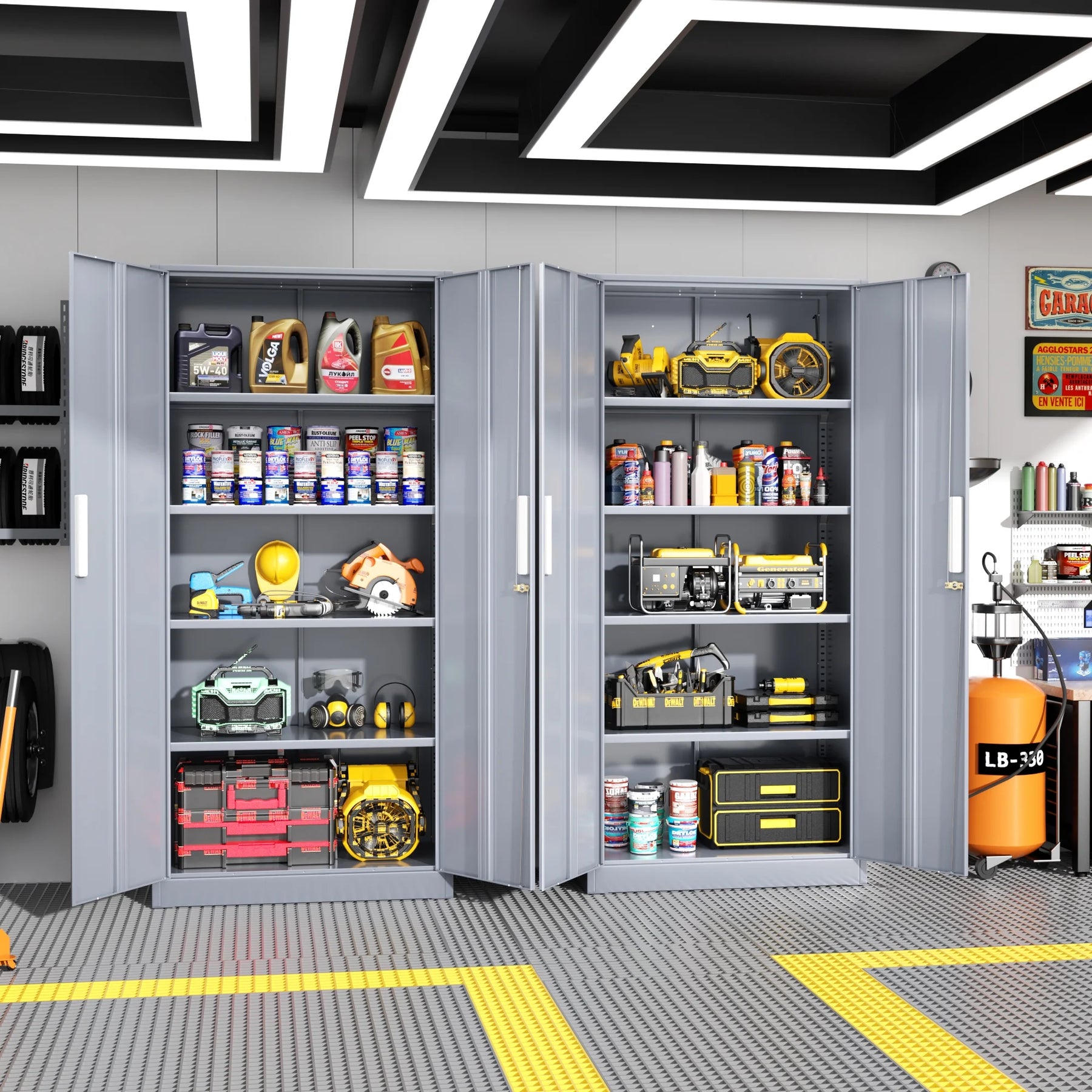 SOLAURA 71" Metal Garage Storage Cabinet with Locking Doors and Adjustable Shelves for Home, Office(Black)