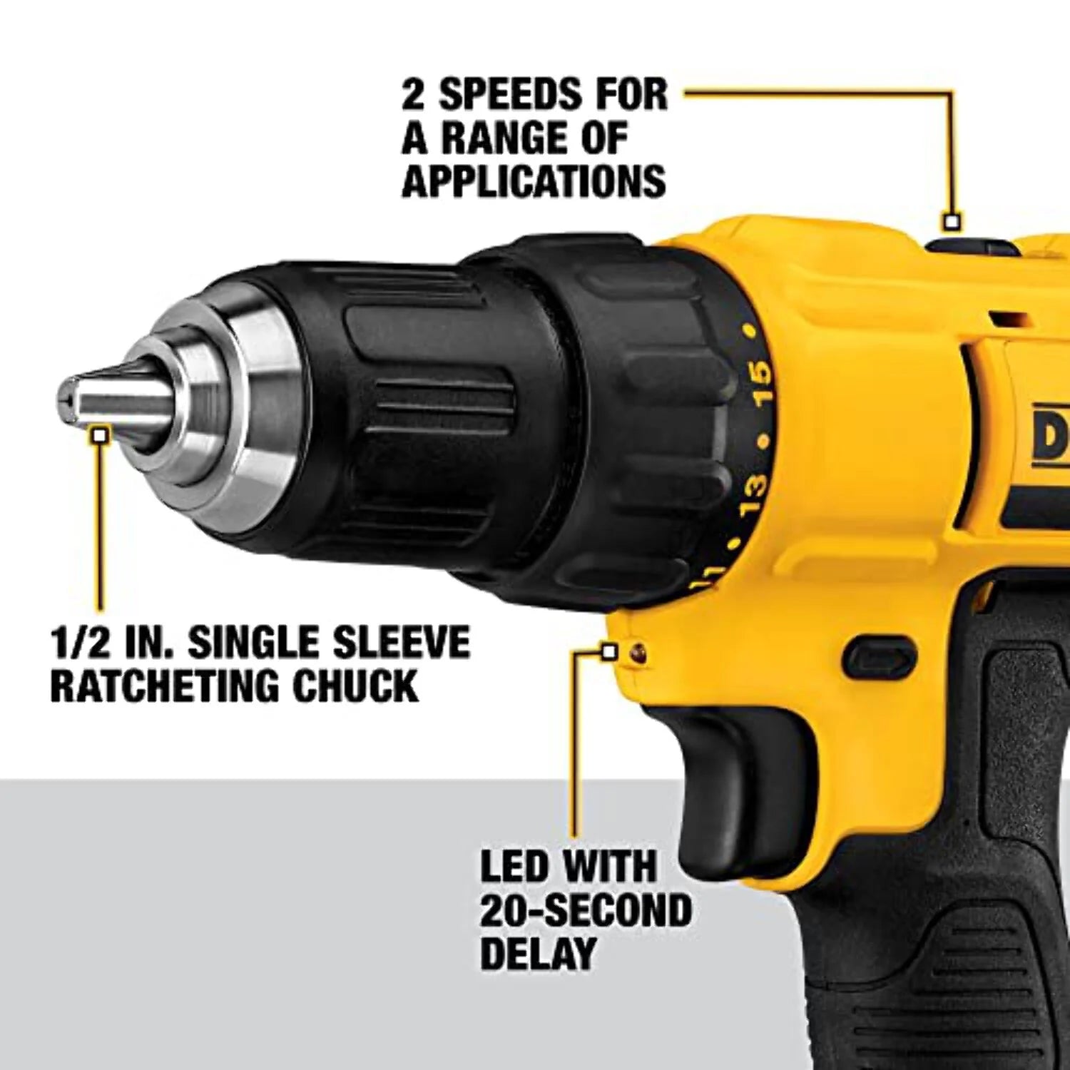 DEWALT 20V Max Cordless Drill/Driver Kit, Compact, 1/2 - Inch (DCD771C2), Yellow