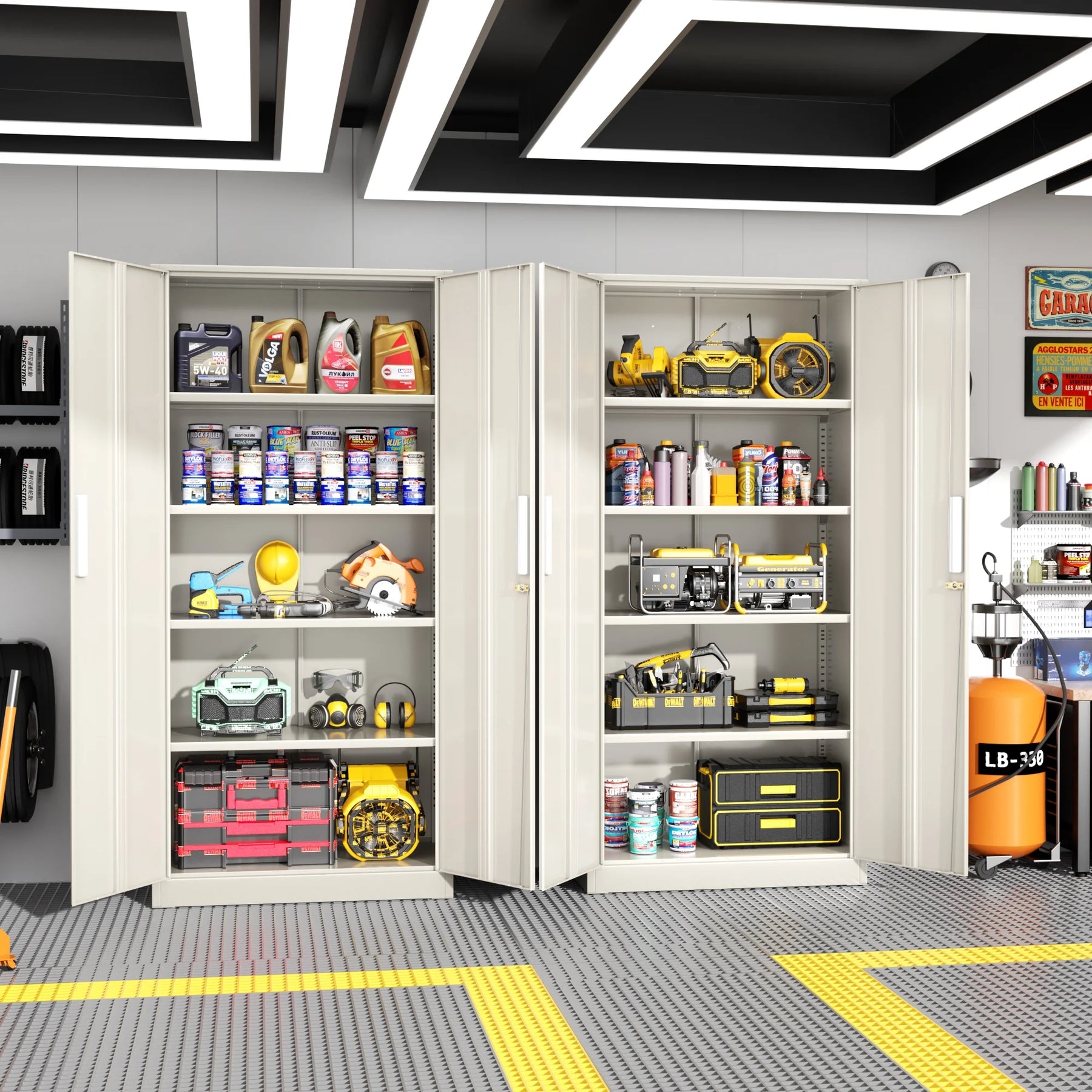 SOLAURA 71" Metal Garage Storage Cabinet with Locking Doors and Adjustable Shelves for Home, Office(Black)