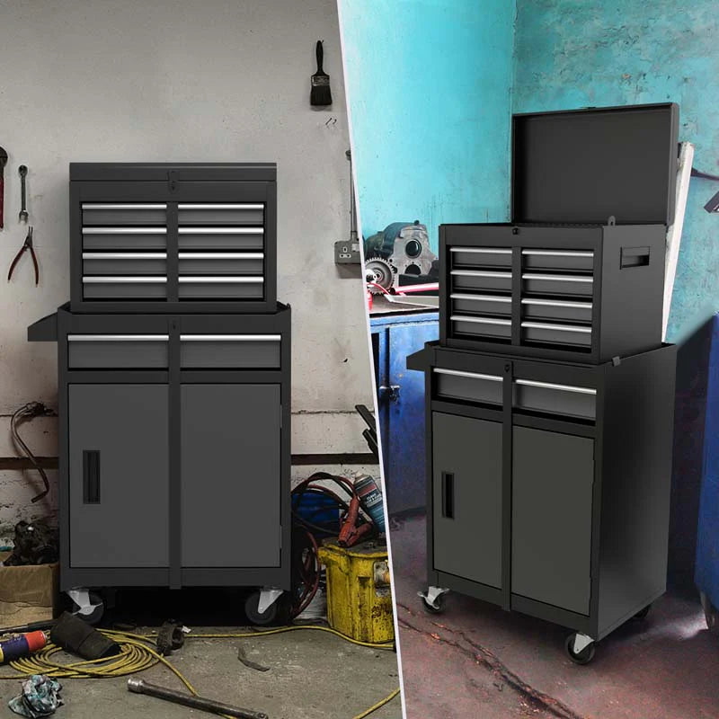 2 - in - 1 Rolling Tool Chest, 5-Drawer Tool Storage Cabinet with Wheels, Adjustable Shelf, Tool Box Organizer for Garage Warehouse Workshop