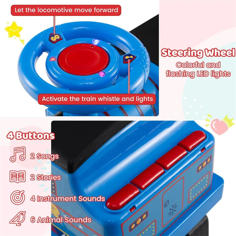 6V 2 - Seater Ride On Train with Detachable Carriage, Under - Seat Storage, Whistle & Flashing LED Lights, Trackless Electric Ride On Toy for Kids
