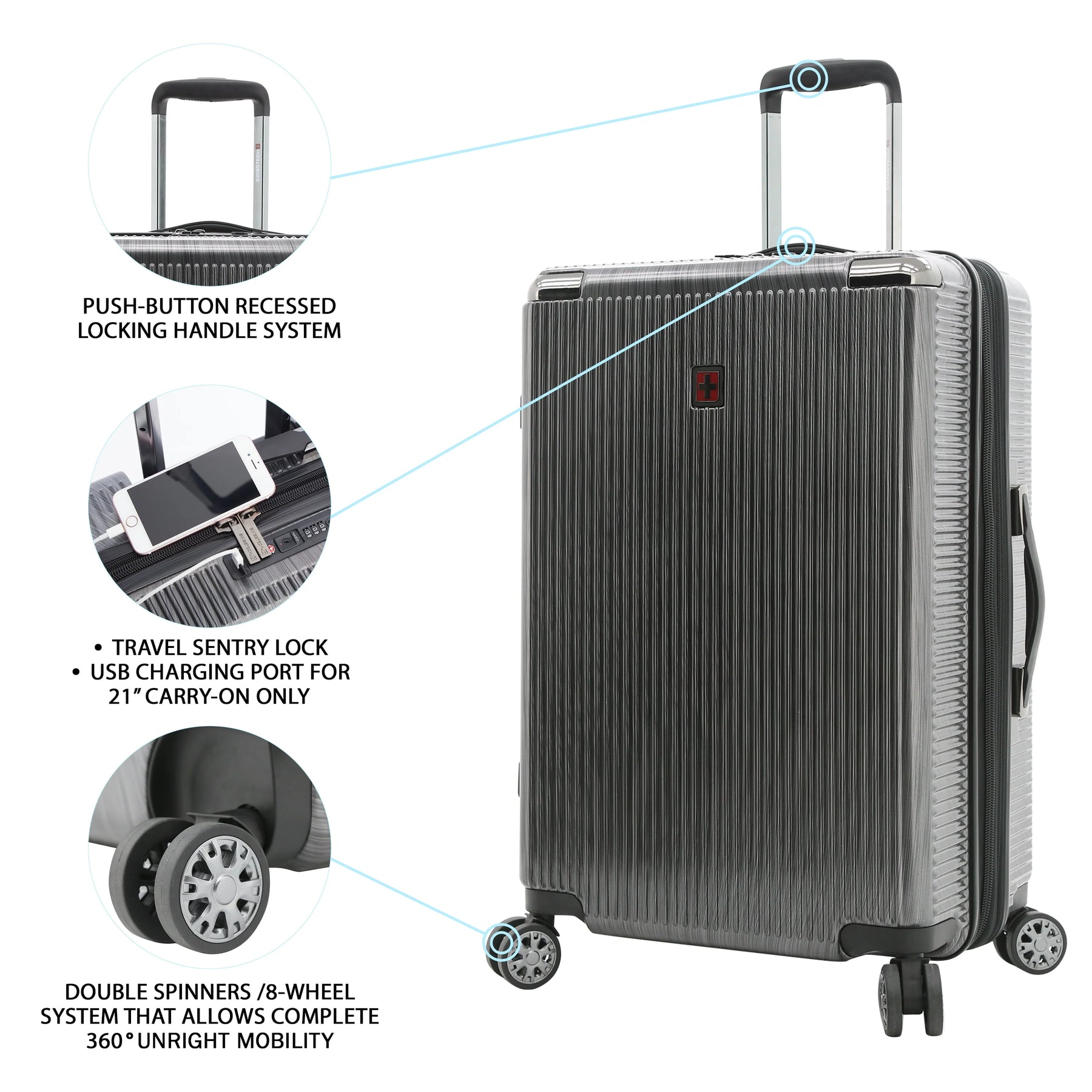 Swiss Tech Excursion 29" Hard Side Rolling Upright Luggage - Charcoal