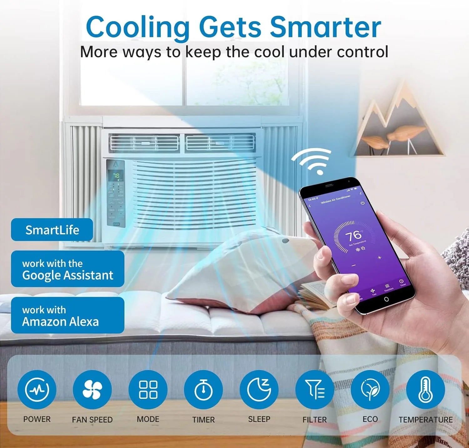 GAOMON Smart 6000 BTU Window Air Conditioner - WiFi - Enabled AC with Remote & App Control, Timer, Sleep Mode, Easy Install Kit, Cools Rooms up to 350