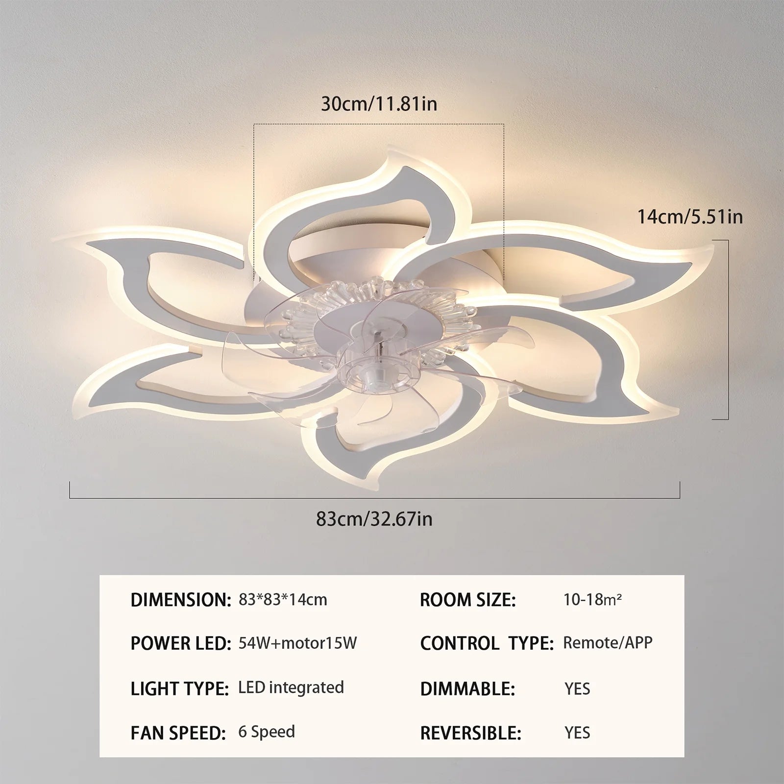Garwarm Dimmable Ceiling Fan with Light and Remote Control, 27" Small Flush Mounted Ceiling Fan