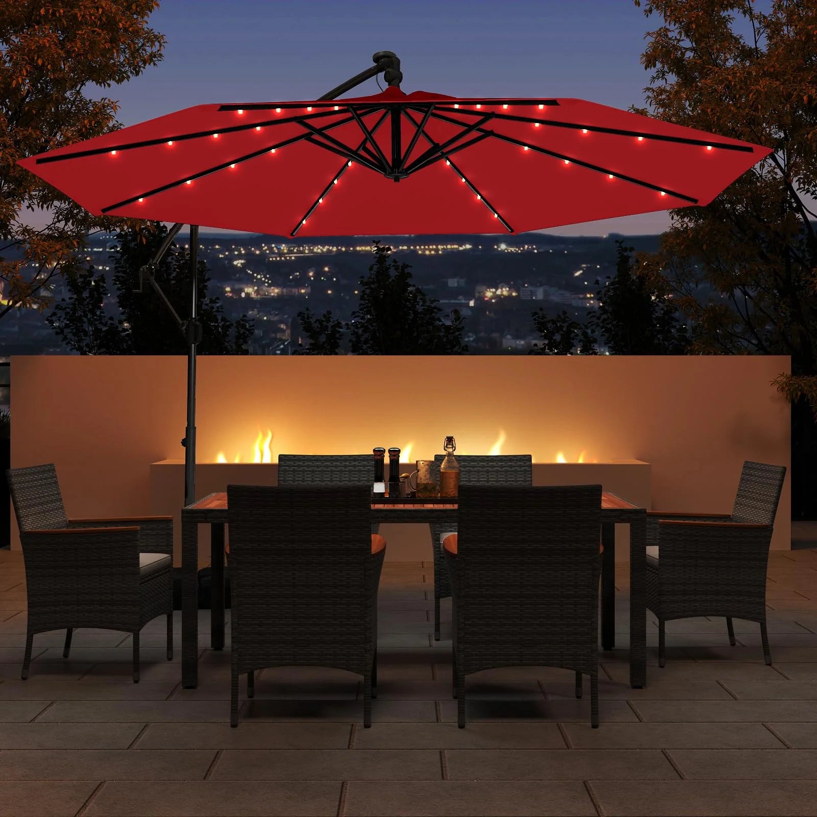 Tangkula 10ft Solar Patio Umbrella with Base Included