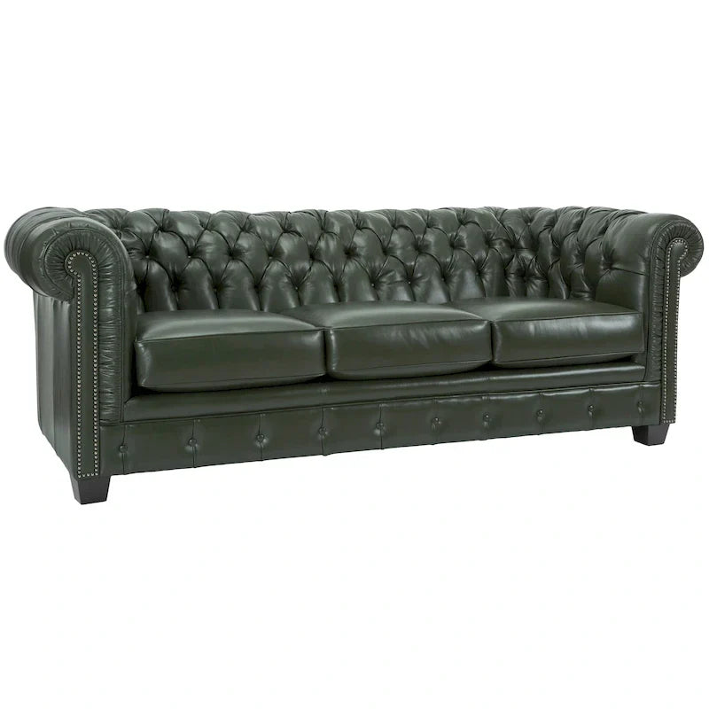 Hancock Tufted Top Grain Italian Leather Chesterfield Sofa - Dimensions: 31" H x 86" W x 40" D