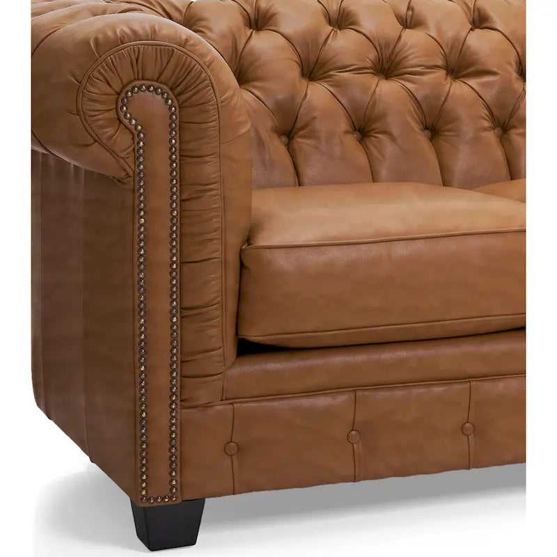 Hancock Tufted Top Grain Italian Leather Chesterfield Sofa - Dimensions: 31" H x 86" W x 40" D