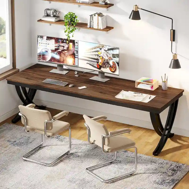 78.74 - Inch Extra Long Double Computer Desk with Stylish Metal Legs for Home Office