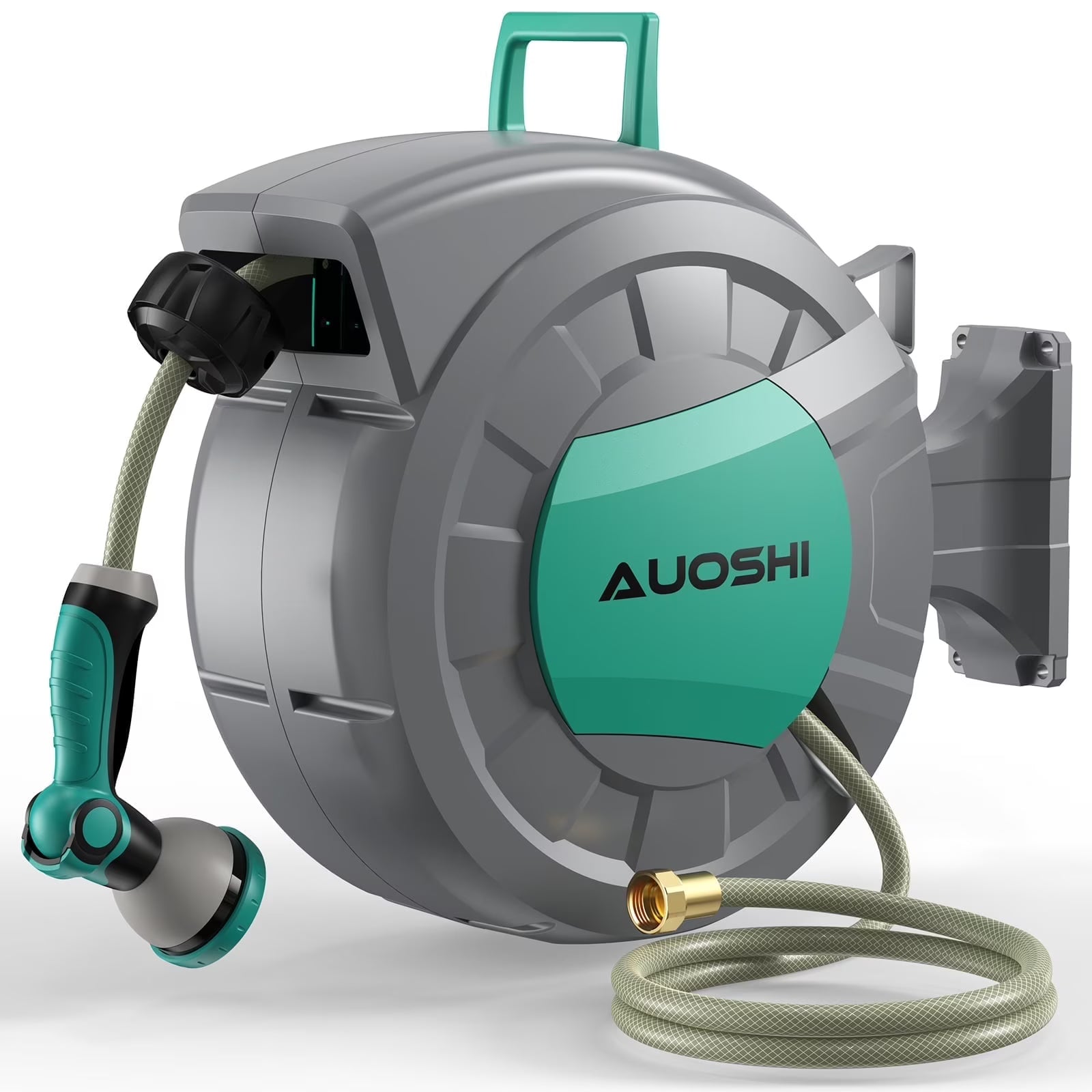 AUOSHI Retractable Garden Hose Reel 1/2" 100ft Automatic Hose Reel with 10 Function Sprayer Nozzle Wall Mount 180 Deg Swivel Bracket Hose Reel