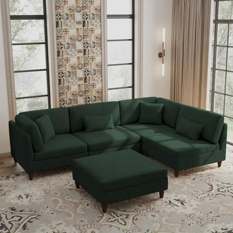 5-Piece Corduroy Modular Sectional Sofa with Ottoman