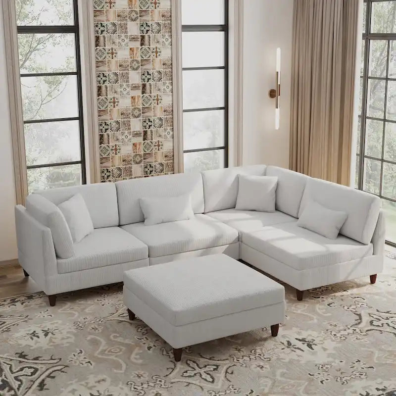 5-Piece Corduroy Modular Sectional Sofa with Ottoman