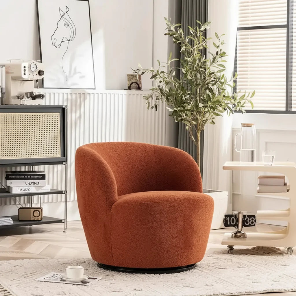 Modern Swivel Barrel Chair with 360 - Degree Rotation - Single Fabric Accent Chair