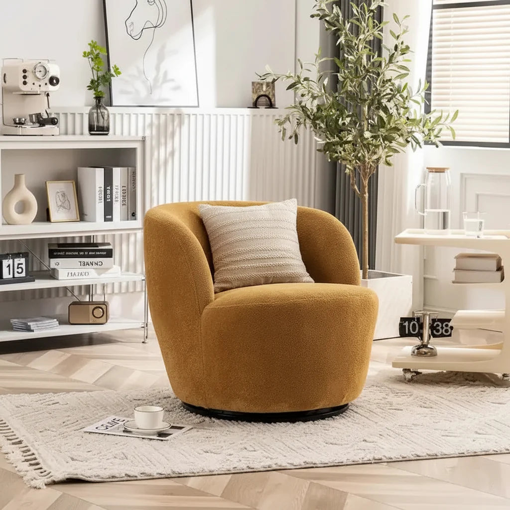Modern Swivel Barrel Chair with 360 - Degree Rotation - Single Fabric Accent Chair