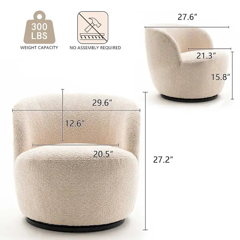 Modern Swivel Barrel Chair with 360 - Degree Rotation - Single Fabric Accent Chair