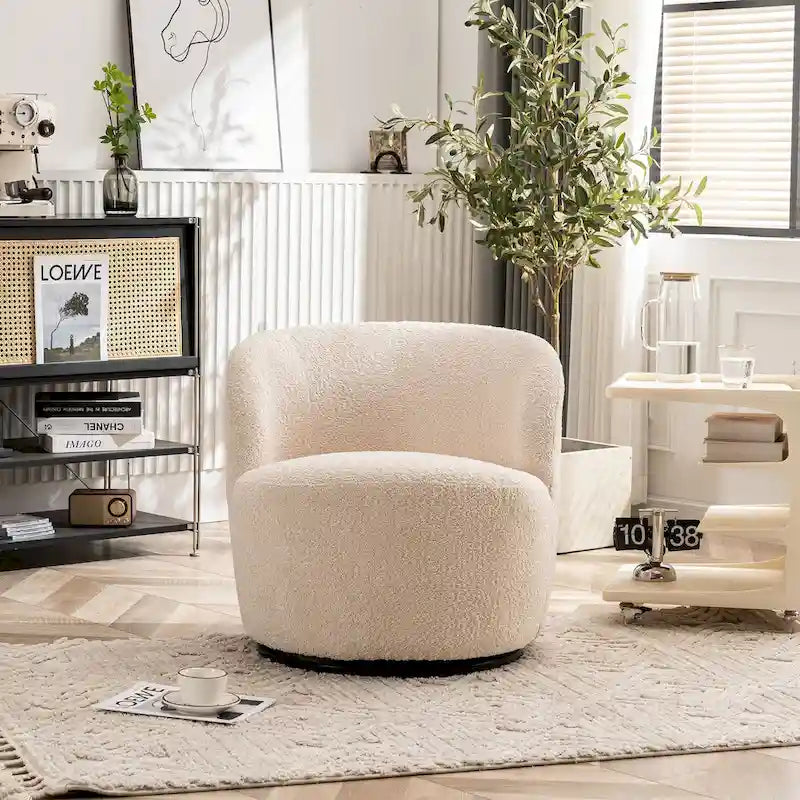Modern Swivel Barrel Chair with 360 - Degree Rotation - Single Fabric Accent Chair