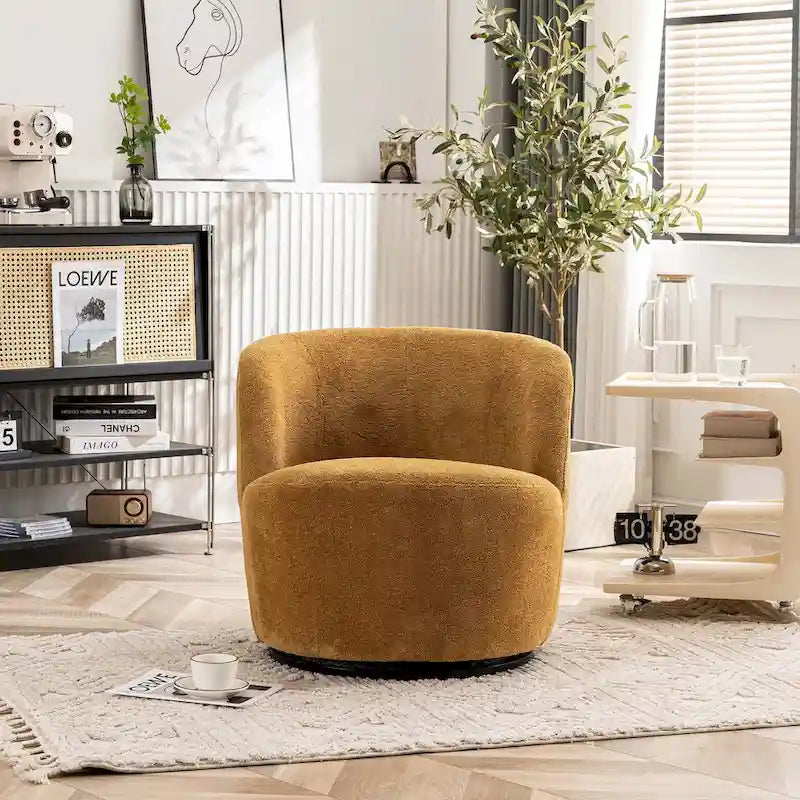 Modern Swivel Barrel Chair with 360 - Degree Rotation - Single Fabric Accent Chair