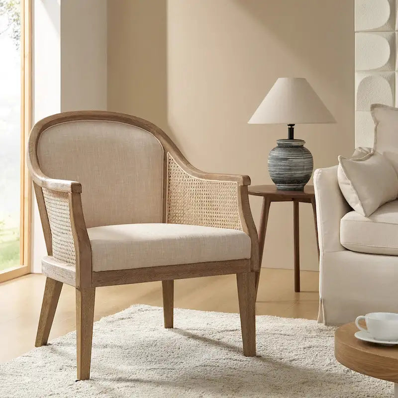 Danilo Solid Wood Armchair with Rattan Design and Sturdy Legs by HULALA HOME