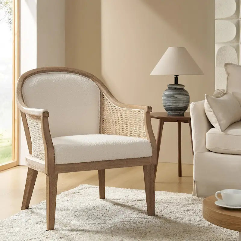 Danilo Solid Wood Armchair with Rattan Design and Sturdy Legs by HULALA HOME