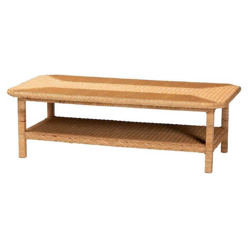 Minahasa Bohemian Braided Rattan Coffee Table in Light Honey