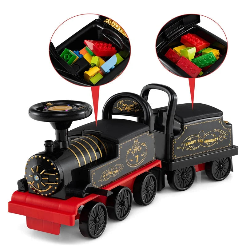 6V 2 - Seater Ride On Train with Detachable Carriage, Under - Seat Storage, Whistle & Flashing LED Lights, Trackless Electric Ride On Toy for Kids