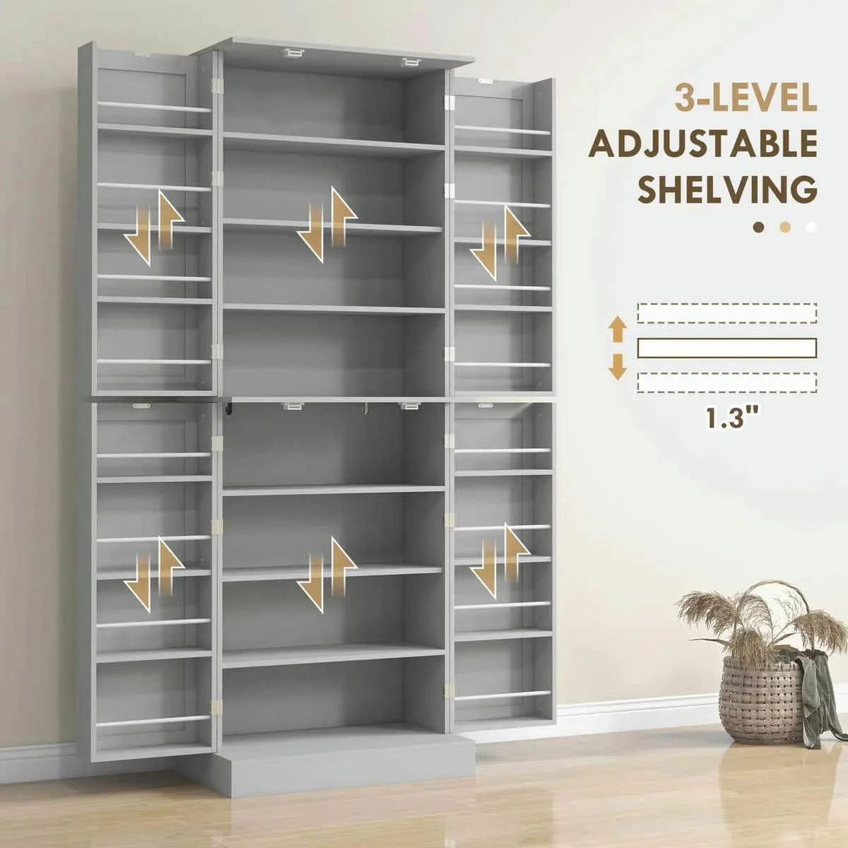 Spaco 17-Tier Kitchen Small Pantry Cabinet with 2 Doors and 6 Adjustable Shelves, Cabinet Pantry, Freestanding 5-Tier Shelving Pantries