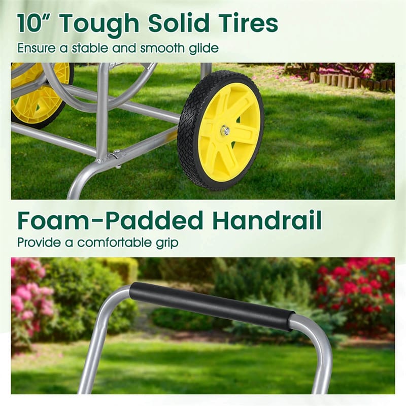 Garden Hose Reel Cart Holds 230FT of 5/8" Hose, Heavy - Duty Hose Cart with 2 Wheels & Storage Basket, Portable Water Hose Organizer for Yard