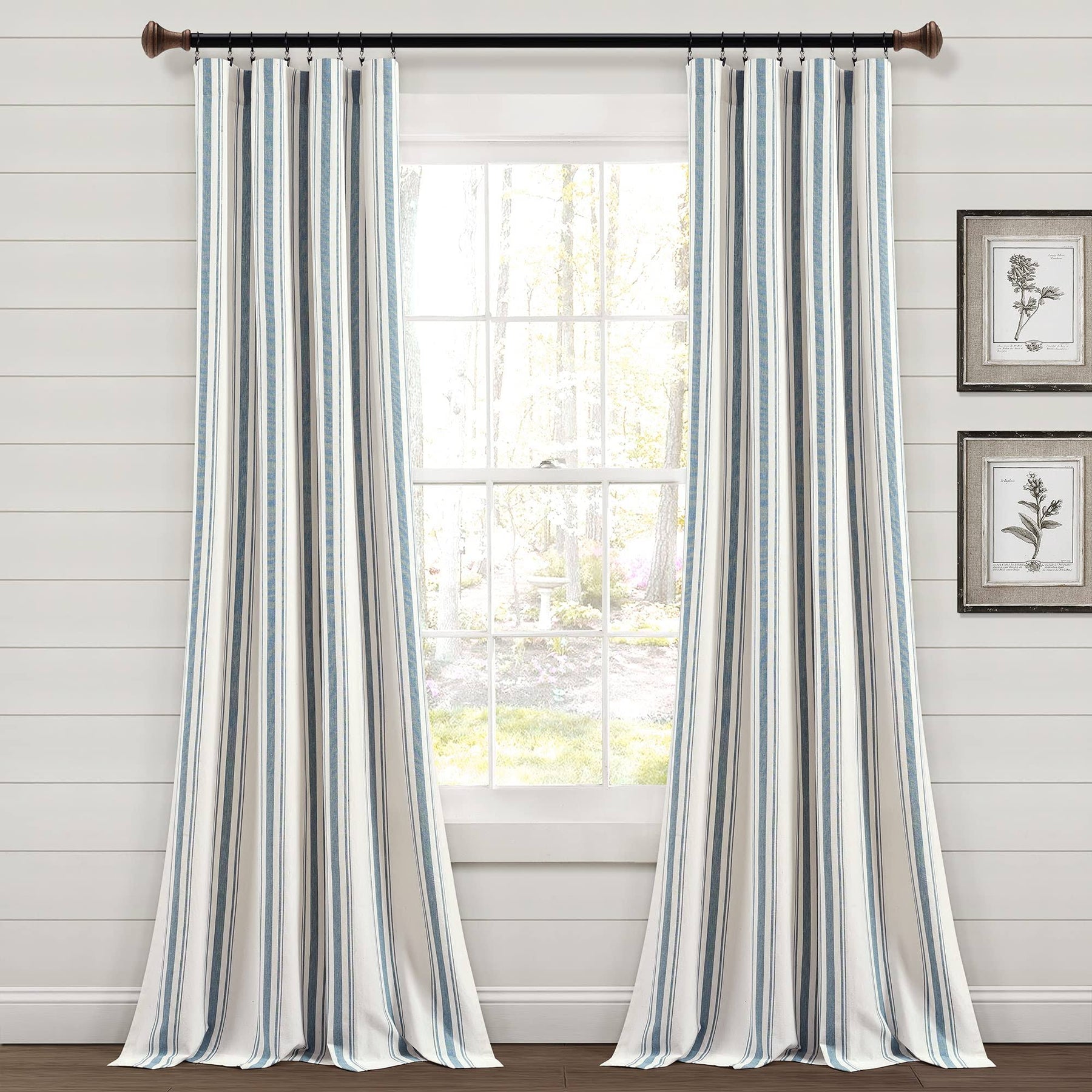 Lush Decor Farmhouse Stripe Yarn Dyed Cotton Window Curtain Panel Pair - 84" x 42" - Blue
