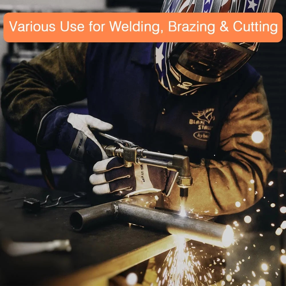 Yescom DOT Oxy Acetylene Torch Kit Gas Tank Brazing Welding Cutting Black Holder Gauge Portable Brass Nozzle Long Pipe Goggles Heavy Duty Oxygen