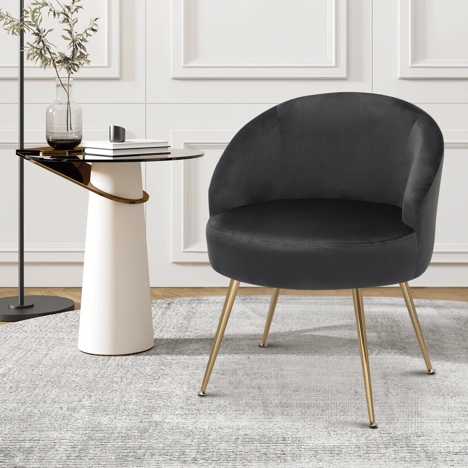 Monibloom Velvet Accent Chair, Modern Upholstered Single Sofa Side Chair, Comfy Barrel Club Living Room Armchair with Golden Metal Legs