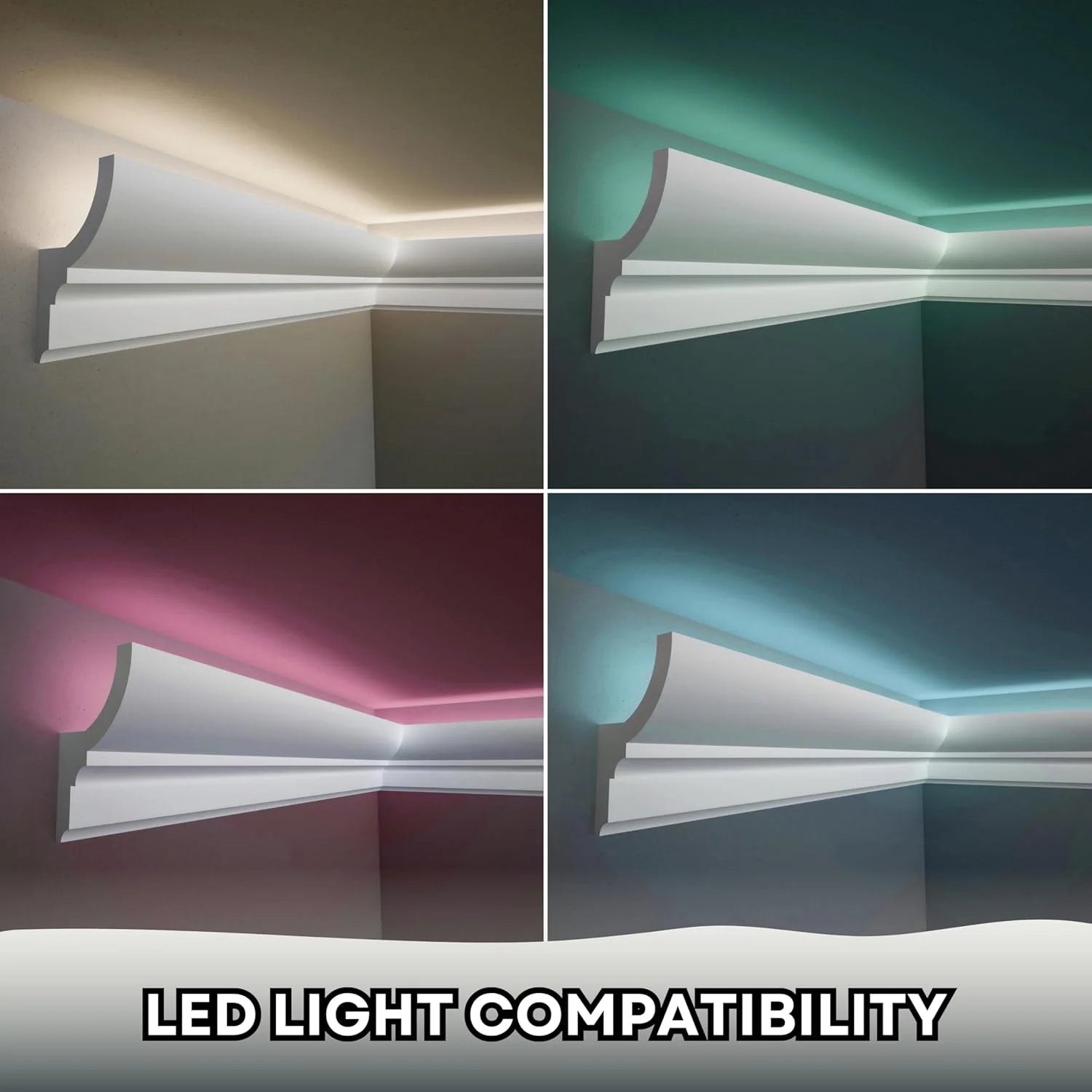 7-Piece Crown Molding with LED Duct Kit, 55.12 ft Waterproof Channel for Ambient Home Accent Lighting and LED Strip Installation