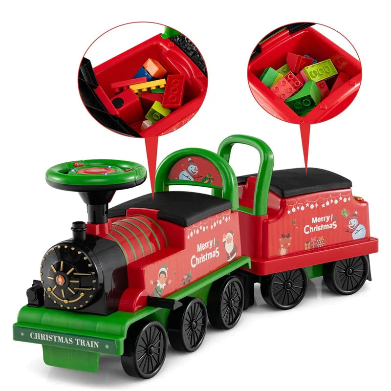 6V 2 - Seater Ride On Train with Detachable Carriage, Under - Seat Storage, Whistle & Flashing LED Lights, Trackless Electric Ride On Toy for Kids