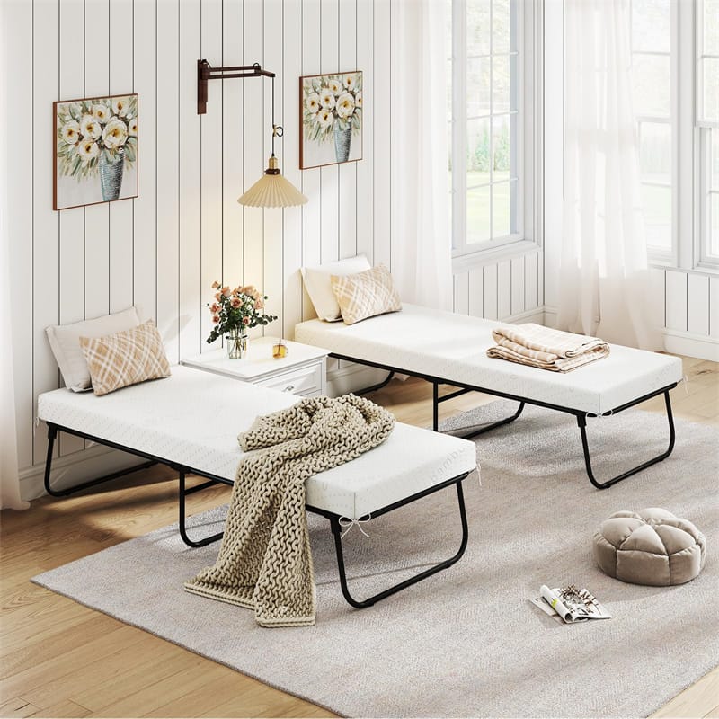 Cot Size Rollaway Guest Bed with Memory Foam Mattress, 75"x31" Portable Folding Bed with Heavy - Duty Metal Frame for Home Office Small Spaces