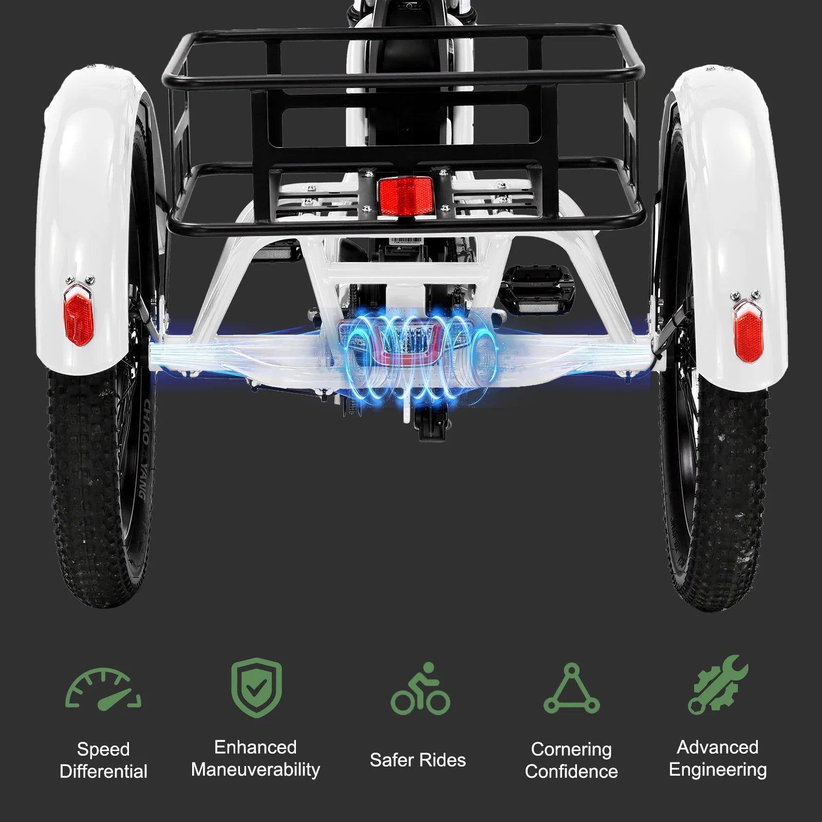 ABORON 3.0 Fat Tire Electric Trike for Senior Foldable E - Bike, 500W Motorized Tricycle Adult 20" Folding 3 Wheel Electric Commute Bike Trike W/48V